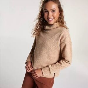Calia Lunar Jacquard Funnel Neck Sweatshirt Pullover Tan Size Small